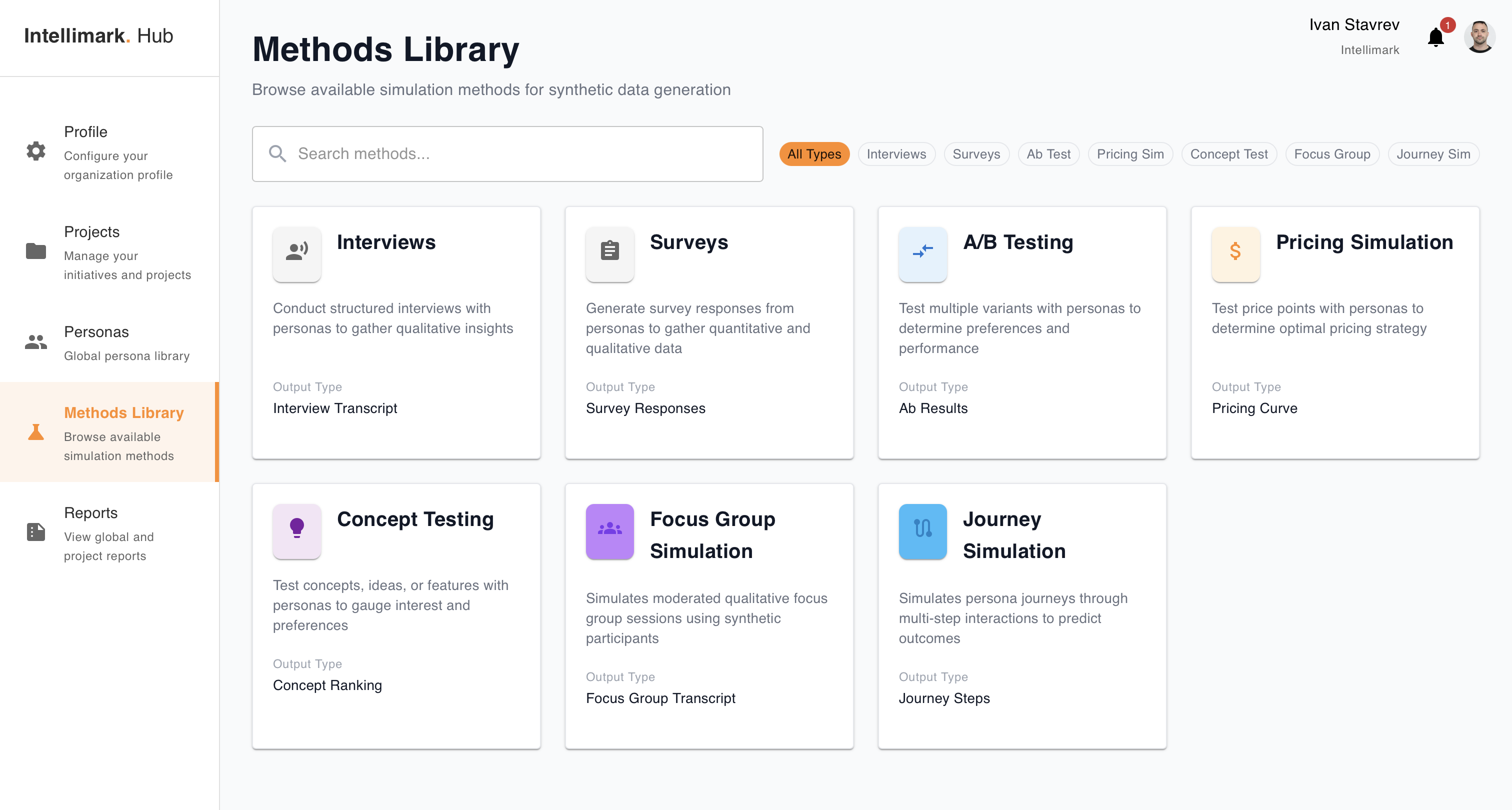 Methods Library interface in Intellimark Hub
